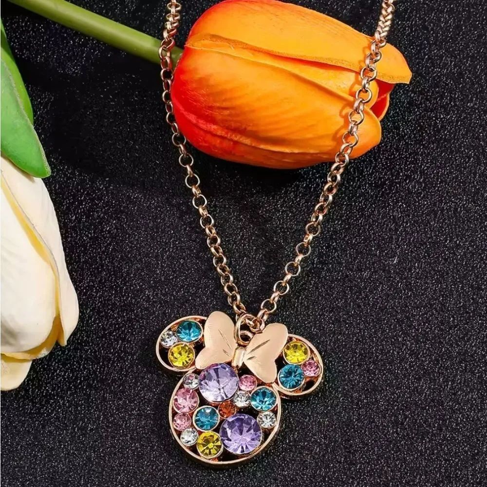 Disney Minnie Mouse Multi Color Rhinestone Necklace - Picture 5 of 6
